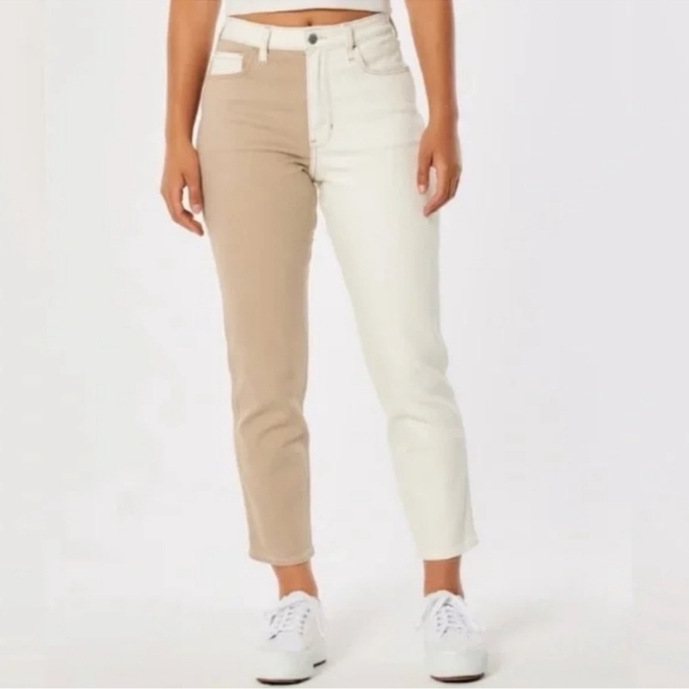 Hollister ultra high rise two toned mom jeans |White & Tan Size 3Reg W26 L27